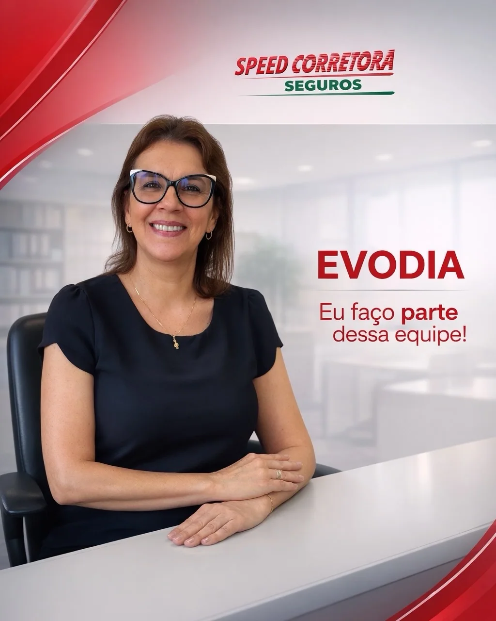Retrato de Evódia, integrante da equipe da Speed Corretora