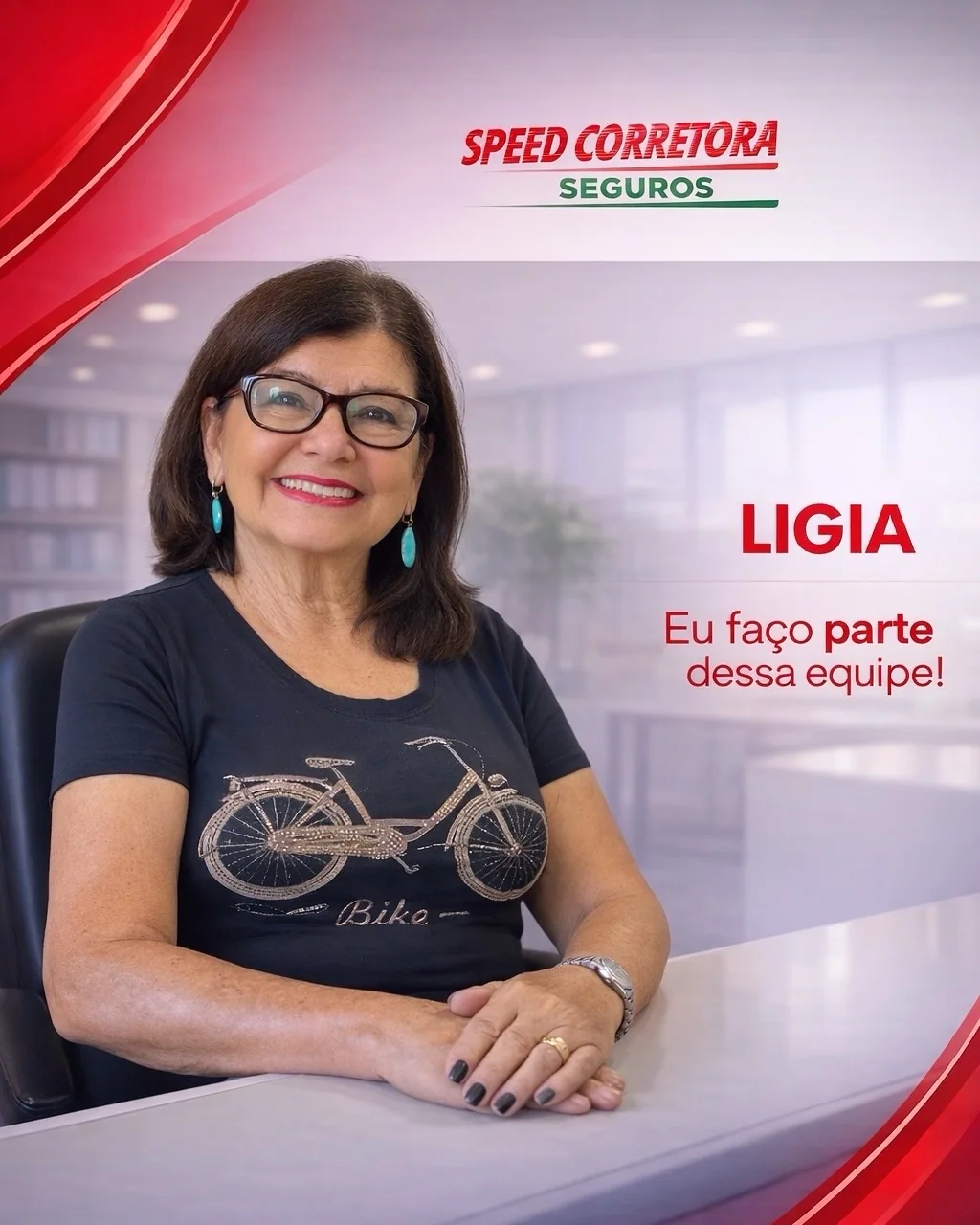 Retrato de Lígia, integrante da equipe da Speed Corretora